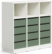 Úložná skrinka CASPER, 12 zásuviek, 3 horné priehradky, so soklom, biela/tmavozelená