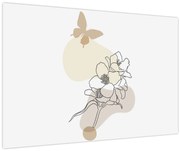 Obraz - Béžové kvety s motýľom N⁰3 (90x60 cm)