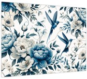 Sklenený obraz - Kolibríky s kvetmi (70x50 cm)