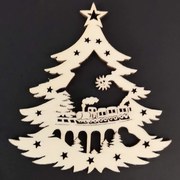 AMADEA Drevená ozdoba stromček s vláčikom 6 cm