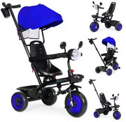 detský trojkolový kočík 3 v 1 s otočným sedadlom, strieška, modrý,