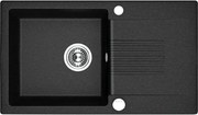Laveo Celia, 1-komorový granitový drez 760x440x185 mm s dlhým odkvapkávačom, čierna škvrnitá, LAV-SBC_711T