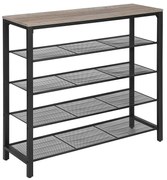 Botník, 4 drôtené police, sivo-čierna farba, 100x92,5x30cm