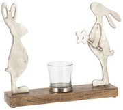 Dreveno-kovový dekoračný svietnik s králikmi - 28*5*22 cm