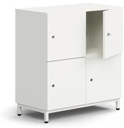Priehradková skriňa QBUS, 4 uzamykateľné priehradky, s nožičkami, 868x800x420 mm, biela
