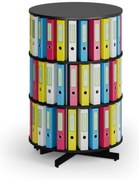 Otočný regál na zakladače, 3 poschodia, čierny