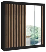 Šatníková skriňa so zrkadlom SANTINO 203x215 cm čierna/dub craft