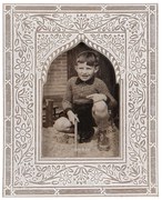 Bielo-hnedý drevený fotorámik s kvetmi - 18*1*23 cm / 10*15 cm