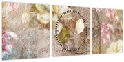 Obraz - Kvetinový ornament (s hodinami) (90x30 cm)