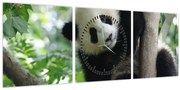 Obraz - Panda na strome (s hodinami) (90x30 cm)