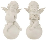 Sada 2ks bielych anjelov na guľu s ružami a so srdcom - 12,5*10*21cm