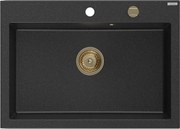 Mexen Elix, 1-korový granitový drez 700 x 500 mm, čierna/strieborná metalíza, zlatý sifón, 6526701005-73-G