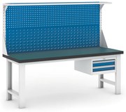 Pracovný stôl do dielne GB s nadstavbou a závesným boxom na náradie, 2100 mm