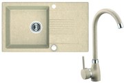 Laveo Ceilia, 1-komorový drez 760x440x185mm + drezová batéria, béžová, LAV-SJCG411T