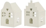 Set 2ks krémový antik svietnik domček na čajovú sviečku - 6*6*10 cm