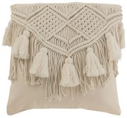 Prírodný vankúš s drhaným vzorom a strapcami Macramé Cosy - 45*17*45 cm