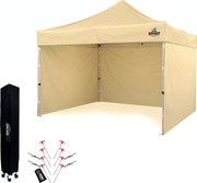 BRIMO Skladací nožnicový stan 3x3 m na Oslavy: Nepremokavá Ochrana a Bleskové Zloženie - s 3 stenami - Béžová 9