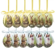 12ks dekorácia závesné vajíčko s zajačikmi Spring Egg - Ø 4*5 cm