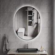 Erga Freya, oválne LED zrkadlo 60x80cm v čiernom kovovom ráme, 3 farby svetla, zadné osvetlenie, vyhrievacia podložka proti zapareniu, ERG-V01-FREYA-6080-BK