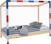 Montessori posteľ, prírodná/biela/modrá/červená, 90x200, FUTAL
