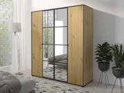 Šatníková skriňa so zrkadlom Birelto I 180 4D, Farby: dub artisan / dub artisan + čierna