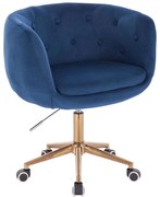 LuxuryForm DESIGN Kreslo MONTANA VELUR na zlatej podstave s kolieskami - modré