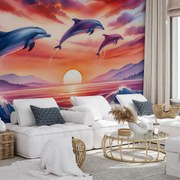 Fototapeta - Delfíny pri západe slnka (147x102 cm)