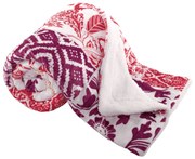 Obojstranná baránková deka, fialová/červená/žltá/vzor, 150x200cm, VILNUS TYP2