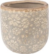 Šedý antik keramický obal na kvetináč s kvetmi M - Ø 14*13 cm