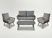 Garden Line Hliníkový nábytkový set (pohovka + 2 kreslá + konferenčný stolík) sivý + sivé vankúše *8151