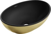 Mexen Elza umývadlo na dosku 40 x 33 cm, Čierna matná/Zlatá čiarový vzor - 21014027