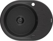 Mexen Kevin granitový jednokomorový drez s odkvapkávačom 586 x 458 mm, Čierna/Strieborná metalíza, Sifón Čierna - 6517581005-73-