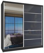 Šatníková skriňa 158 cm Belini čierny mat / šedý lesk s posuvnými dverami a zrkadlom MG SZP3/2/B/WI/1L5S/HI