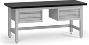 Pracovný stôl do dielne G4 s 2 závesnými boxami na náradie, MDF + PVC doska, 4 zásuvky, 1800 x 750 x 800 mm, sivá