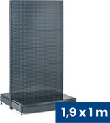 Predajný regál obojstranný, perfo steny, 1900 x 1000 x 900 mm, základný, antracit