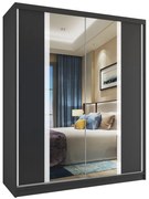 Šatníková skriňa 133 cm Belini čierny mat s posuvnými dverami a zrkadlom MV SZP2/2/B/B/W/HI