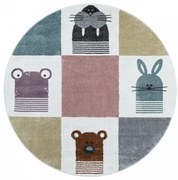 Detský koberec Funny štvorčeky so zvieratkami, kruh