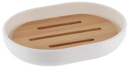 Miska na mydlo Besson, biela/s drevenými prvkami