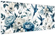 Obraz - Kolibríky s kvetmi (120x50 cm)