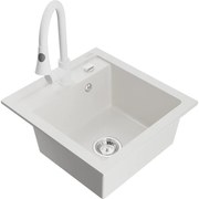 Mexen Vito, 1-komorový granitový drez 490x520x210 mm a drezová batéria Elia, biela, 6503-20-670101-20