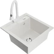 Mexen Vito, 1-komorový granitový drez 490x520x210 mm a drezová batéria Elia, biela, 6503-20-670101-20