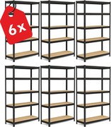 Akcia 6x Regál 200x60x40 cm lakovaný 5-policový, nosnosť 875 kg - čierny - 6ks