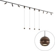 Moderný koľajnicový systém so 6 bodovými svetlami a 4 závesnými svetlami Easylift tmavý bronz 1-fázový - Slimline Uzzy Tira
