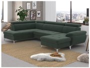 Rozkladacia rohová sedačka CATANIA do U, ľavá, zelená, s úložným priestorom