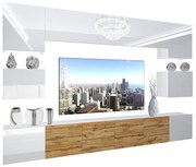 Obývacia stena Belini Premium Full Version  biely lesk / dub wotan + LED osvetlenie Nexum 45