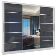 Šatníková skriňa 232 cm Belini biely mat / šedý lesk s posunými dverami zrkadlom a zásuvkami MGB SZP8/0/W/2S1L/KLAL