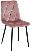 Ružová zamatová jedálenská stolička LIBRA s čiernymi nohami