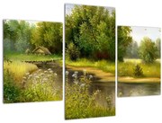 Obraz - Rieka pri lese, olejomaľba (90x60 cm)