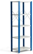 Policový kovový regál MIX, základná sekcia, 1740x600x400 mm, modrá, šedá