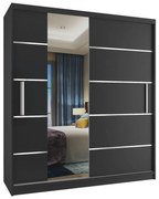 Šatníková skriňa 133 cm Belini čierny mat s posuvnými dverami a zrkadlom MBP SZP2/2/B/B/0/AL